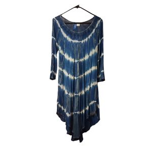 Blue white tie dye flowy beach cover up dress rayon fits most